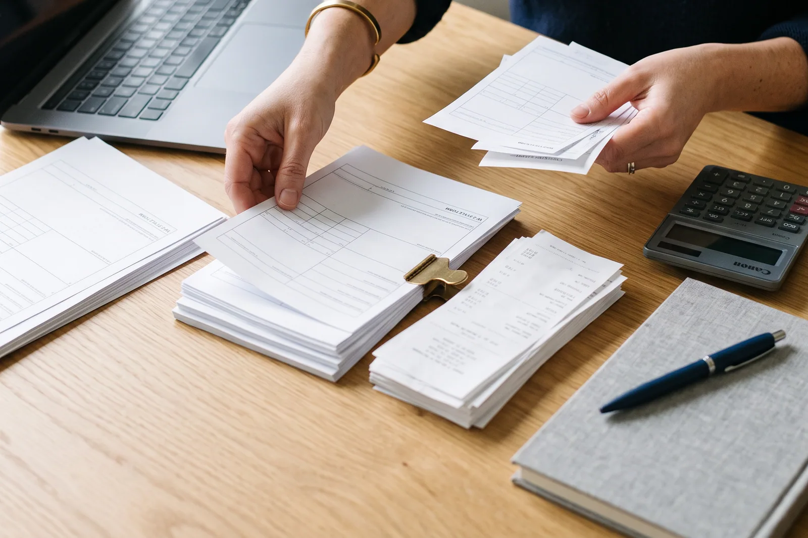 Income tax documents sorted for preparation in Los Angeles